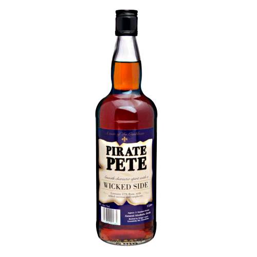 Pirate Pete Rum is a low alcohol rum style spirit made with dark rum with added sucrose and raspberrywith it has the table of the carribbean and can be enjoyed with cola and ice.
