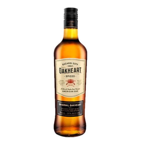 Bacardi Oakheart Rum Spiced is a one year aged bold smooth and mellow spiced rum with a hint of smokiness from charred American Oak barrels that stands up to any challenge.