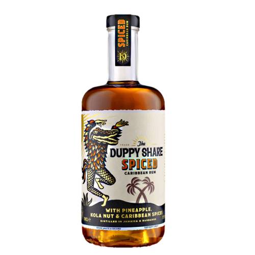 Duppy Share spiced rum is an an aromatic blend of aged Caribbean golden rums infused with vibrant pineapple kola nut and island spices. and nothing artificial added.