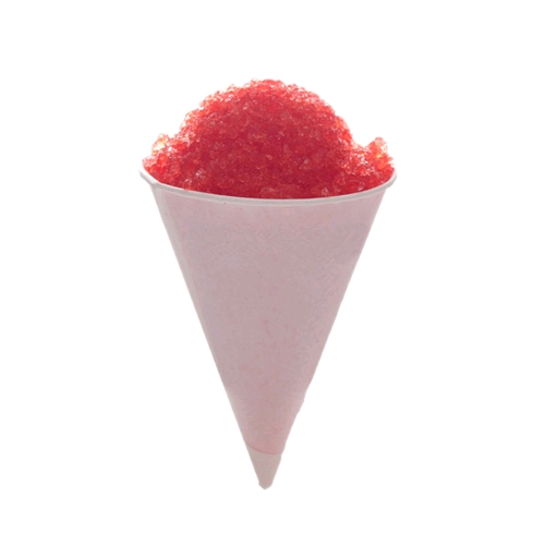 Snow cones are a variation of shaved ice or ground up ice desserts commonly served in paper cones or foam cups. Although if it is in a cup it is commonly referred to as a snowball.