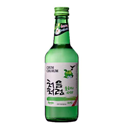 Lotte Liquor Chum Churum Apple flavoured Chum Churum soju that is widely popular in Korea. This brand is the original product that started the fruit flavoured soju popularity. With a mild alcohol content of 12 percent it is much easier to drink with just the right amount of apple flavour and sweetness.