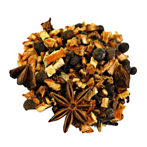 Spice Mix Mulled or mulling spices is a spice mixture used in drink recipes and has aged fruit such as raisins currants orange and apples and with spices like cinnamon cloves allspice nutmeg cardamom and star anise.