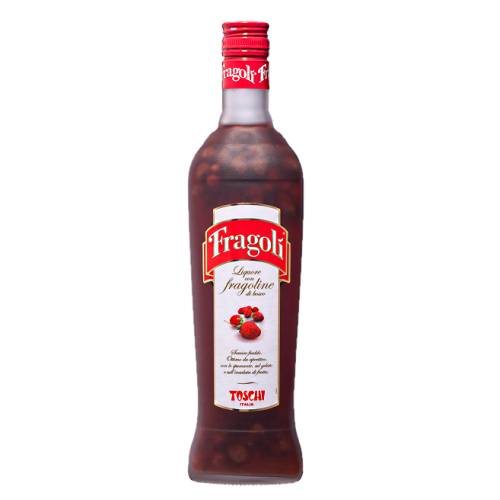 Strawberry Liqueur Toschi made from wild strawberries fruit liqueur with whole fruit.