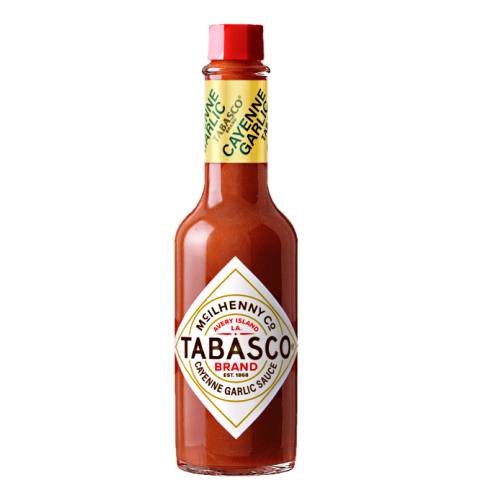 Tabasco garlic pepper sauce with smooth pepper oak aged pepper mash and mellow red jalapeno all infused with savory garlic and medium scoville rating.