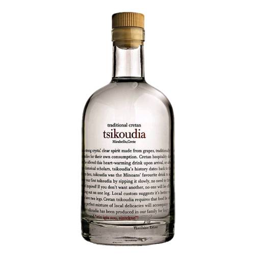 Vassilakis Estate tsikoudia is double distilled crystal clear grape spirit made only from from grapes of local varieties