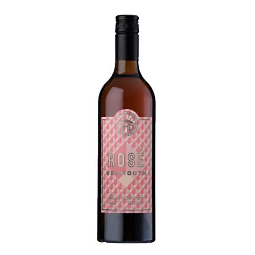 Vermouth Rose rose vermouth made from rose wine with a light pink color.