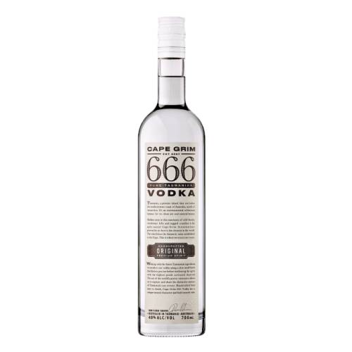 666 Vodka is barley fermentation pot distillery process filtration and bottling are all done in Tasmania with Cape Grim water there is no purer Vodka on the market.