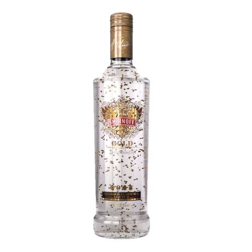 Smirnoff Gold Cinnamon Vodka with a hint of natural cinnamon flavouring and edible 23 carat gold flake leaf.