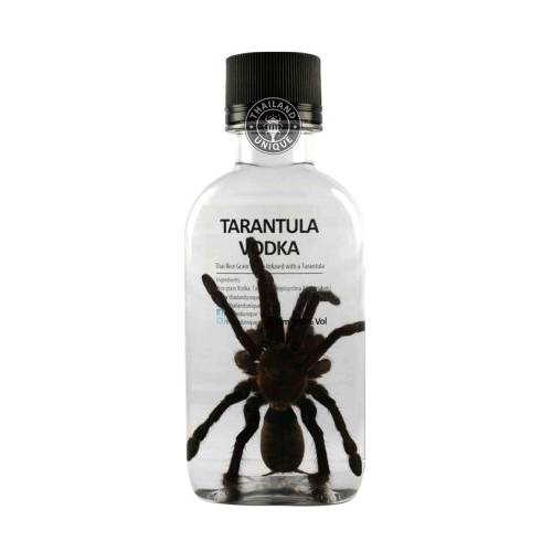 Tarantula Vodka is rice grain vodka infused with a farm raised Tarantula or Haplopelma Albostriatum. The vodka is steeped for several months which then imparts a unique flavour into the liquor.