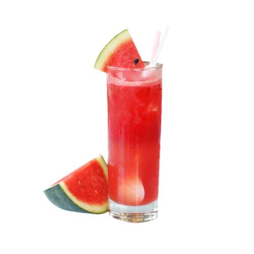 Watermelon juice is made from the pulp of water melon and strained and comes in a bright red color.