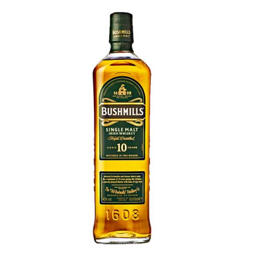 Bushmills 10 year irish whiskey is triple distilled and aged in barrels for a full flavoured yet soft finishing and attractive classic irish spirit.