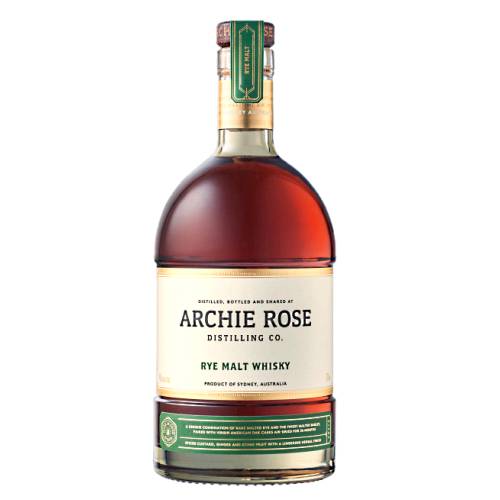 Archie Rose rye malt whisky we selectively sourced rare malted rye and the finest malted barley from progressive malt houses paired them with oak casks for 36 months and let it all mature in the maritime air.